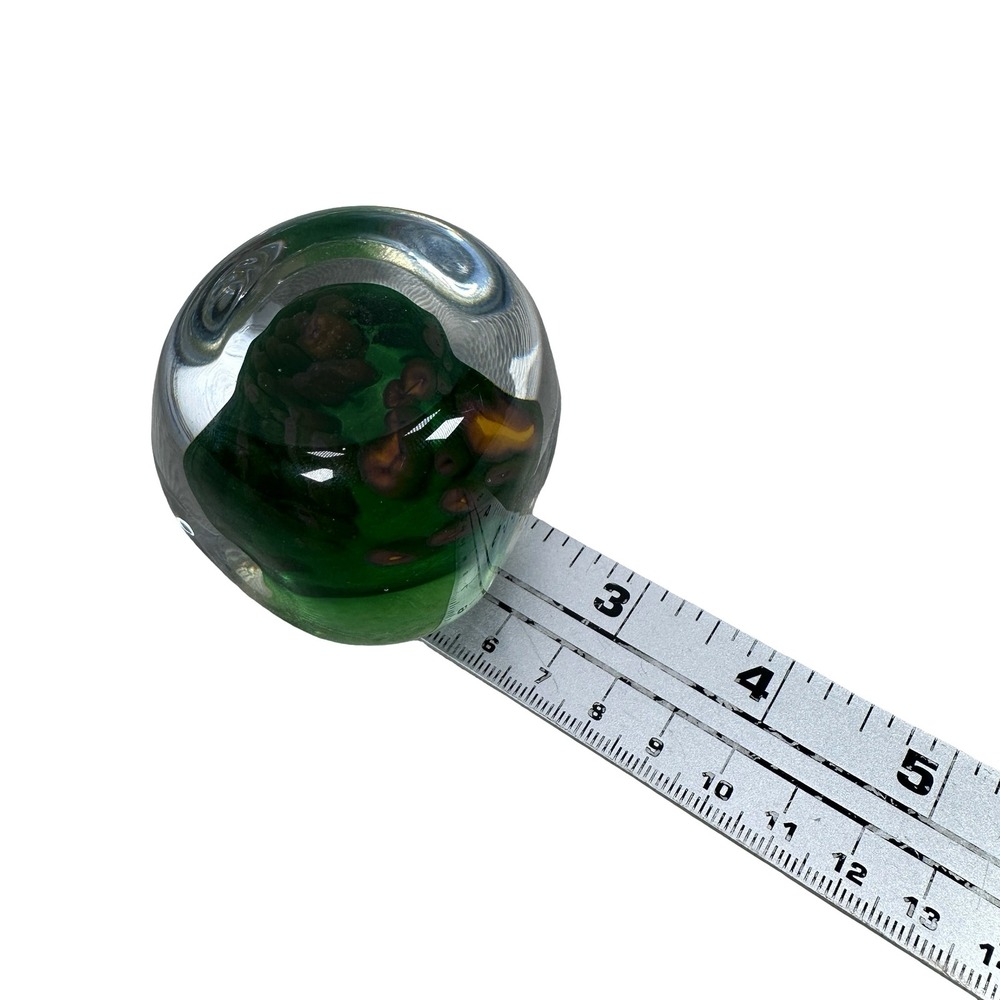 Artisan Signed Green Amber Art Glass Paperweight‎ Sphere 2004 Signed Orb - Picture 10 of 11